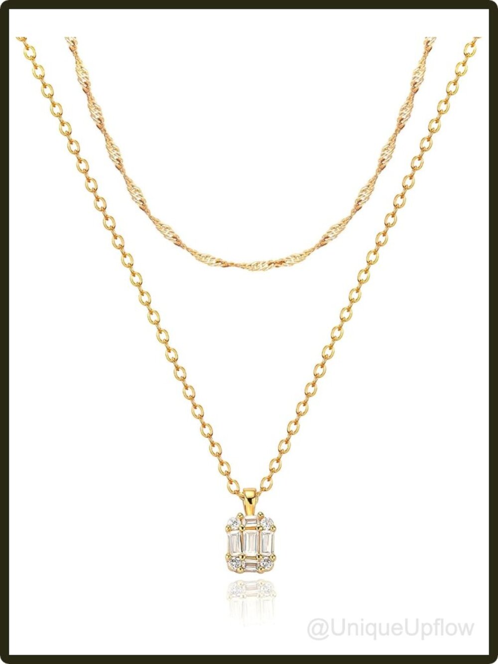18k Gold Plated Layered Necklace CZ Diamond Pendant Women Trendy Gift